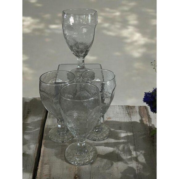 Set Of 4 Vintage Libbey Chivalry Textured Clear Glass Goblets - Picture 11 of 11